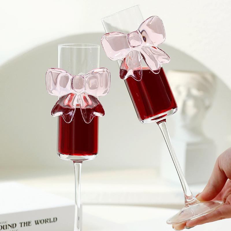Creative Pink Bow Champagne Tall Wine Glasses Sparkling Wine Glasses For Family Party Holiday And Wedding