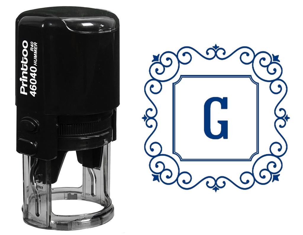 Printtoo G Alphabet Monogram Initial Square Swirl Border R-40 Self Inking Rubber Stamp Office