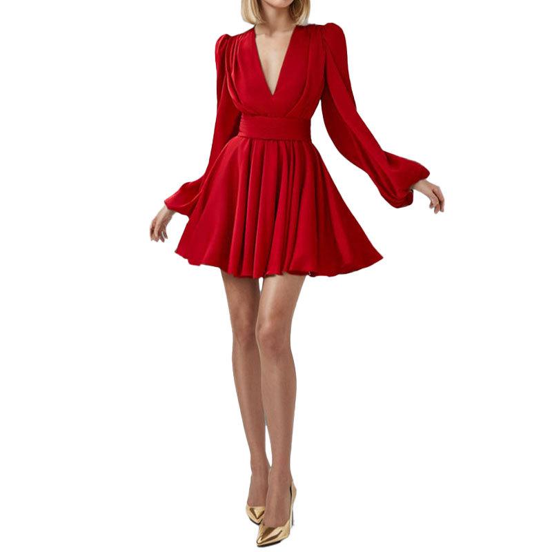 2026 Spring Elegant French V-Neck Waist-Cinched Dress for Women