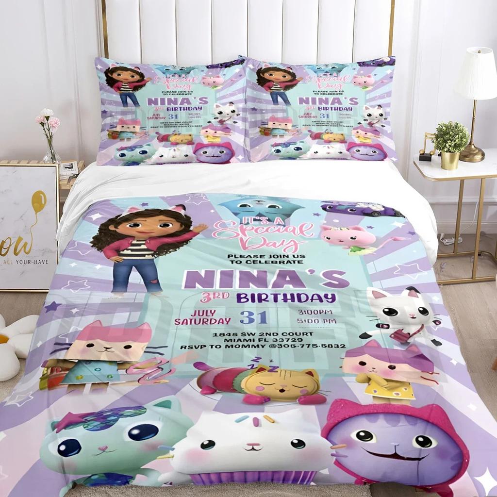 Comforter Gabby'S Dollhouse Bedding Set 3D Printed Suitable For Bedroom Kids Home Textile