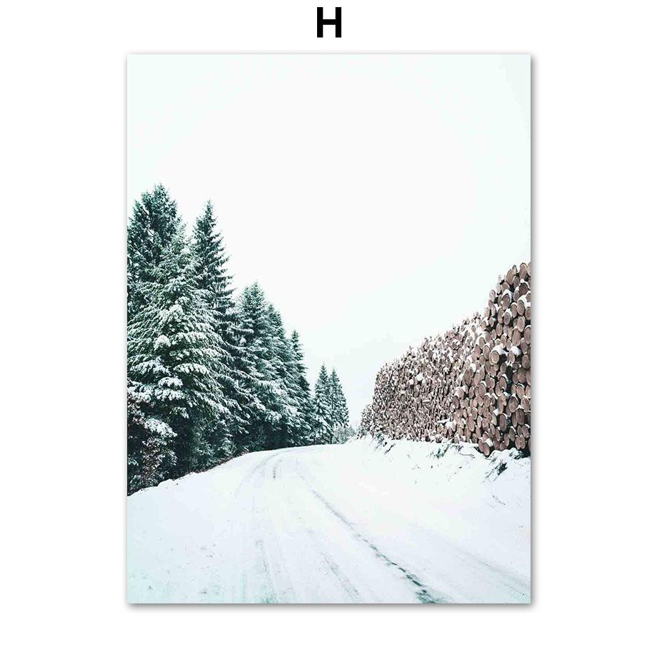 Vinter Snø Skog Fjell Furutre Elg Hjort Veggkunst Lerretsmaleri Plakater og utskrifter Veggbilder til stuedekor
