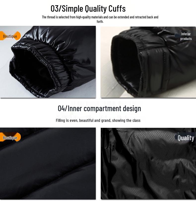 Veste d'hiver épaisse à surface brillante - Veste courte tendance pour couple