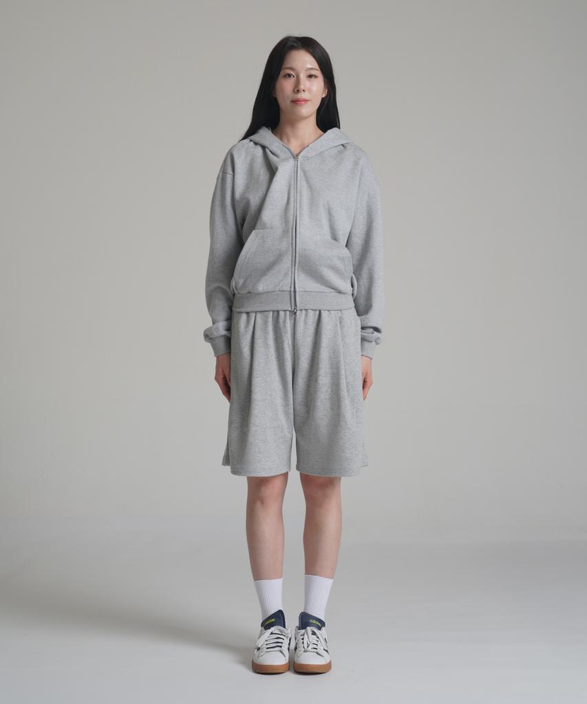 Noming Loose Fit Cropped Easy 2-Way Zip-Up Hoodie - Gray