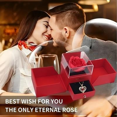 The Creative Double-door Eternal Rose Jewelry Box with a Charming Heart Necklace Is the Perfect Gift, Jewelry Boxes