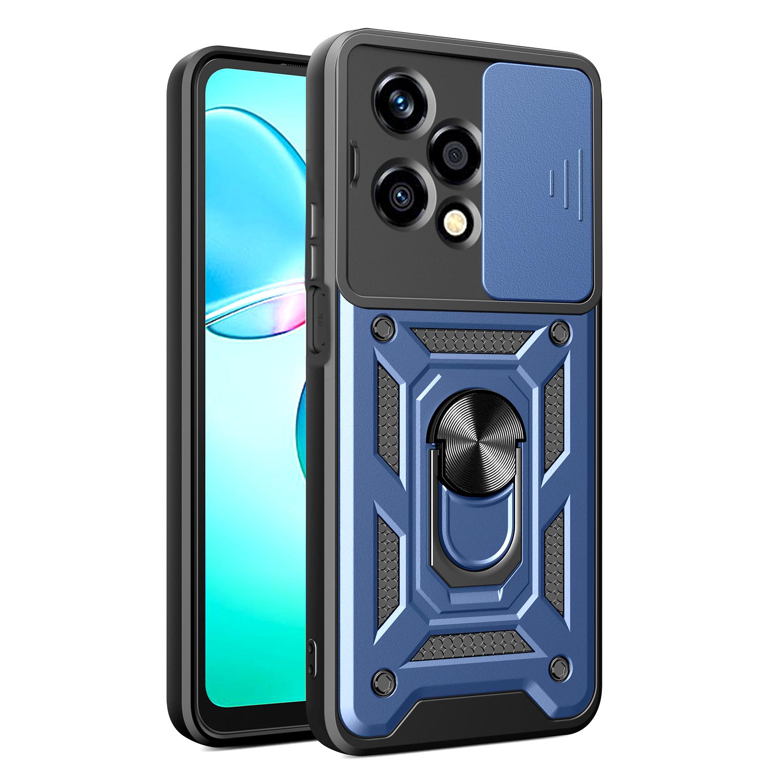 

For Honor 200 Lite Case PC+TPU Kickstand Phone Shell with Slide Camera Lid Blue