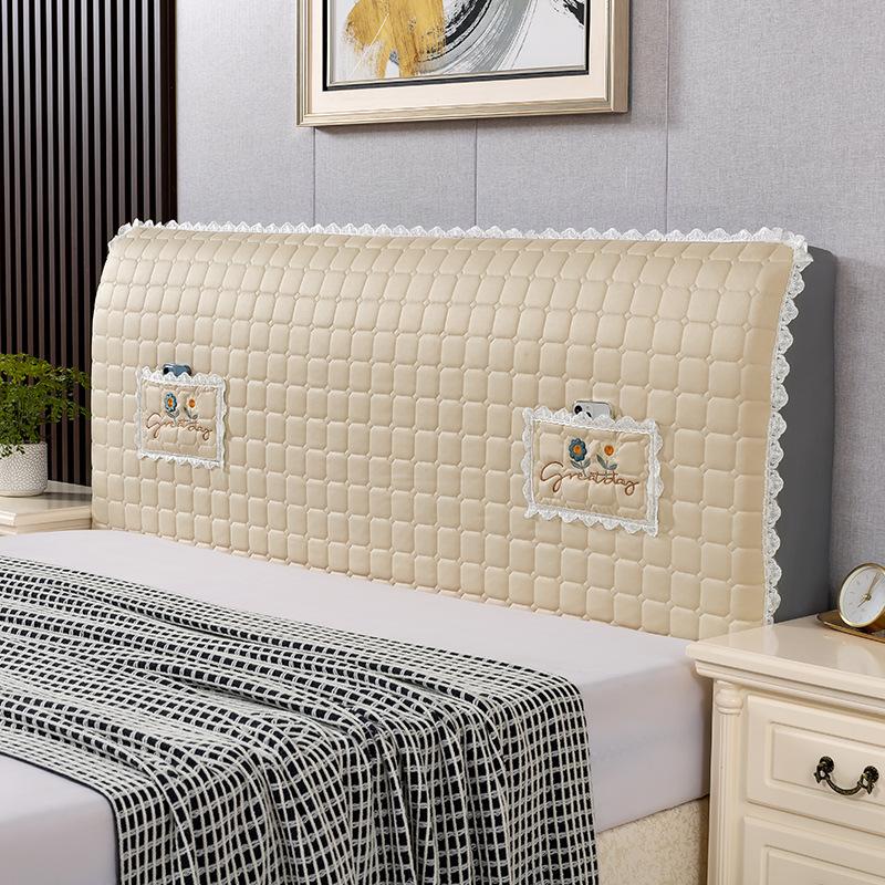 

Bedroom Decoration Thickened Quilted Checkered Bedhead Soft Bag Elastic Full Wrapped Dust Cover All-season Bedhead Protective Covers with Lace 60*120cm