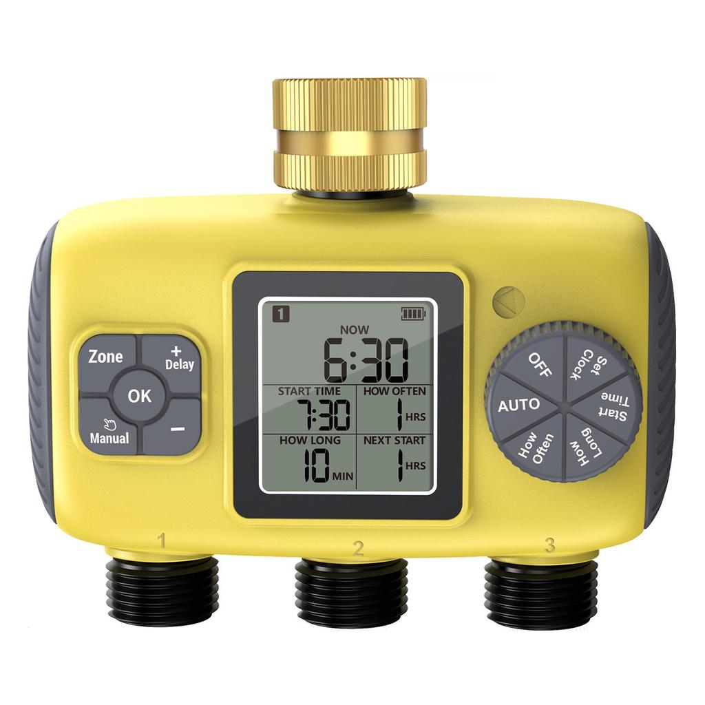 Intelligent watering controller, automatic plant irrigator with three valves, outdoor courtyard irrigation timer, garden timed watering controller