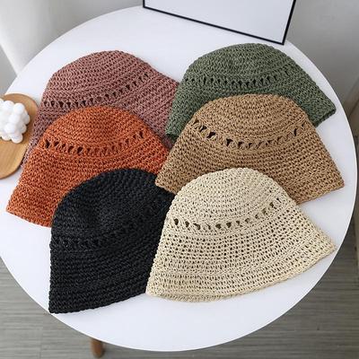 Cappello a Secchiello in Paglia Trendy Estivo Stile Coreano - Cappello da Sole da Spiaggia Versatile a Tesa Piccola per Donne