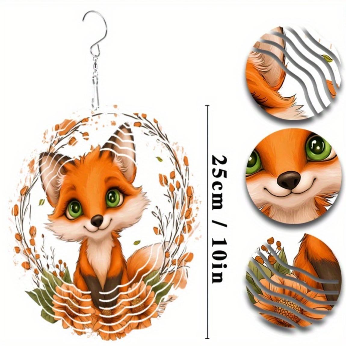 

3D Ветряной спиннер с лисой, садовый декор, металлическое настенное искусство для улицы, двора, патио, всесезонное подвесное украшение, не требует электричества 01A