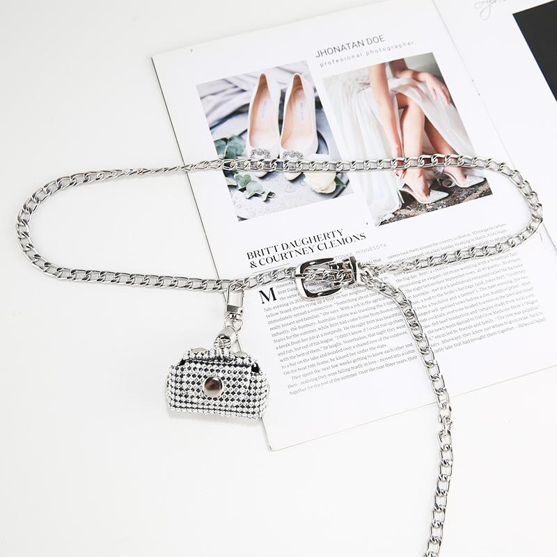 Chain Waistband Silver With Small Bag Womens Clothing Dresses Accessories Coats
