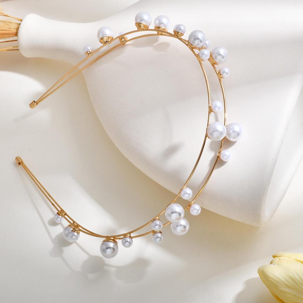 Französisches Barock Strass Perlen Haarreif - Doppellagig Retro Hofstil Haaraccessoire für Damen
