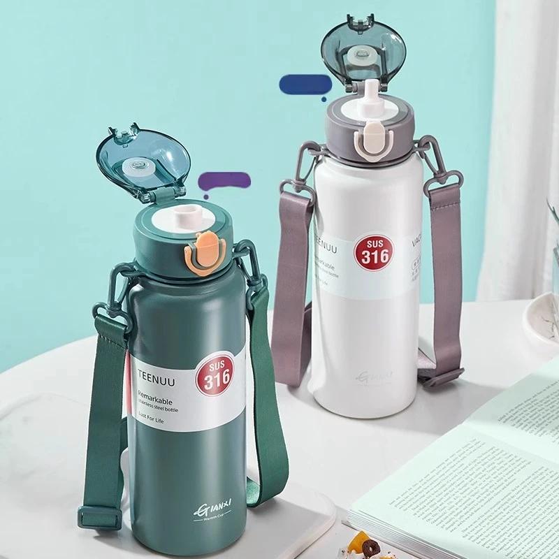 800ml termoska z nerezové oceli Láhve na vodu pro domácnost Kuchyňské lahve Kuchyňské nádobí Přenosný šálek s kávovým brčkem s víčkem