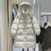 Womens Oversized Winter Down Coat Long Plus Size 450g White Duck Hooded Mid-Calf Length Warm Outerwear