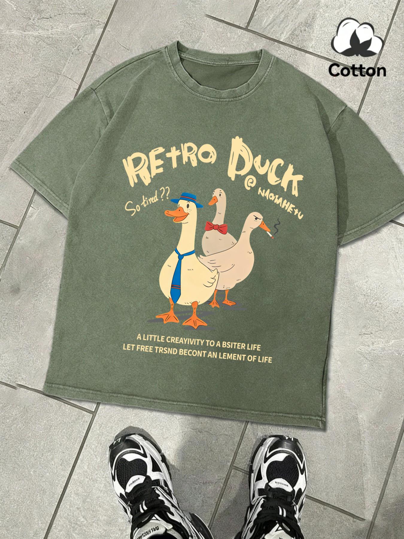 

Retro Duck DoesnT Feel Tired Retro Men TShirt Wash Casual Cotton Tee Fashion Loose Short Sleeve Unisex Street Clothing S