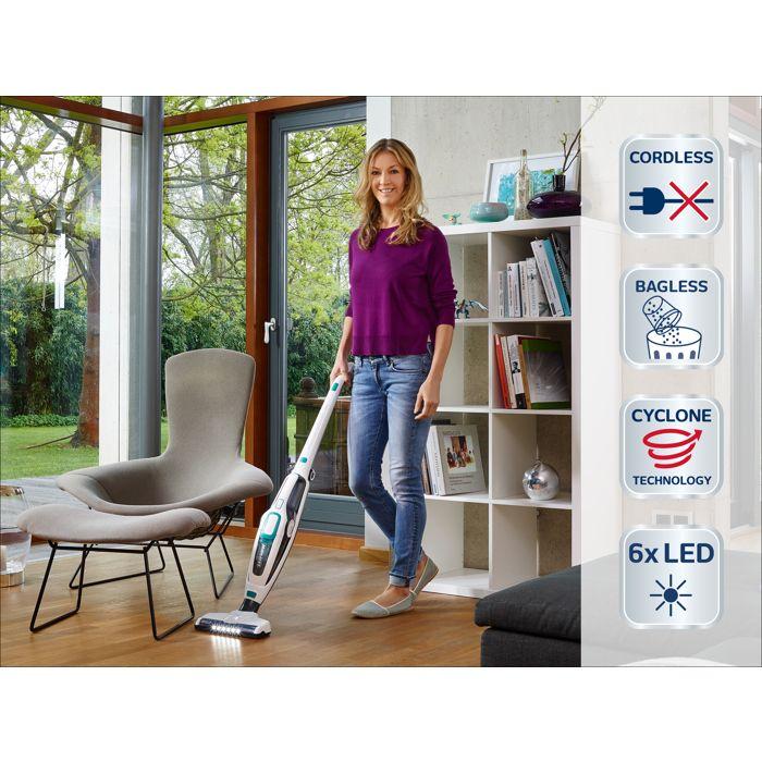 Aspirateur balai sans fil 2-en-1 Leifheit Regulus PowerVac 11925, aspirateur léger multifonction 20V, autonomie 40min, blanc