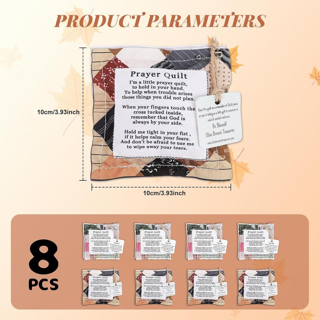 8 Pcs Square Pocket Prayer Quilt with Cross ide, Mini Prayer Quilt for Women Pastor Appreciation Father's Day