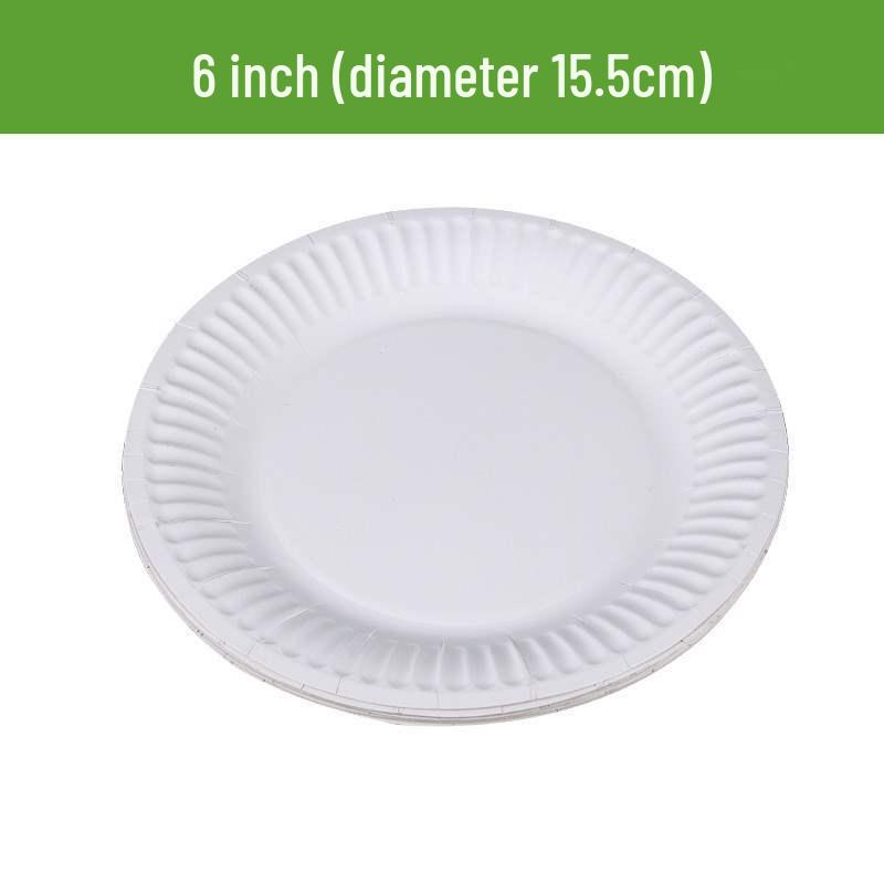 Biodegradable Thickened Round Paper Plates - 6, 7, 8, 9-Inch Sizes for Meals & Cake White