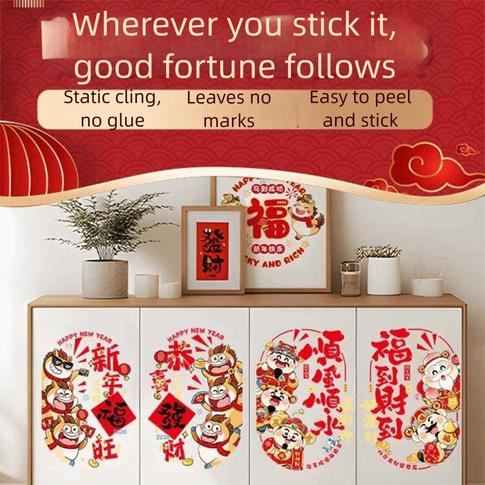 1 Paar Bunte Jahr des Pferdes Aufkleber Cartoon Pferd Glas Elektrostatische Folie Antikollision Transparent Neujahrsaufkleber