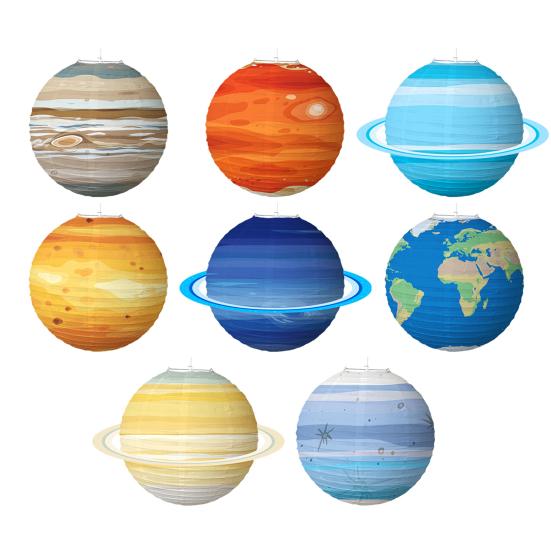 1 Set Papierlaterne Kreative Form Exquisites Muster Lebendige Farbe Faltbar Breite Anwendung Dekorativ Attraktiv DIY Planet Papier Party