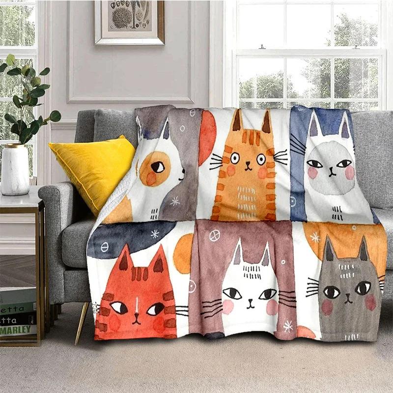Cartoon Cat Flannel Comfortable Warm Blanket Children'S Gift Fluffy Soft Blanket Sofa Nap Portable Blanket