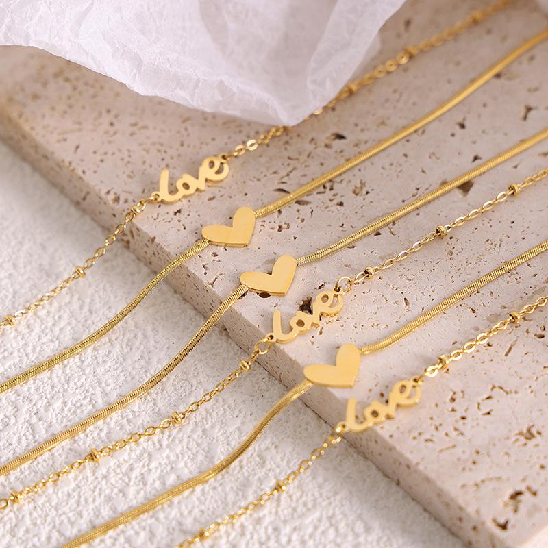 18k Gold Heart Titanium Steel Anklet - Vintage, Non-Fading Luxury Foot Chain for Women