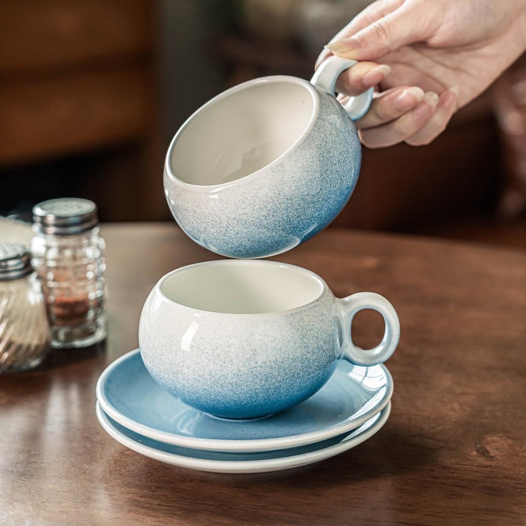 Coffee Cup Cup Saucer High Value Blue Gradual Change Latte Cup Ceramic Cup Set Household Mug Water Cup Breakfast Cup