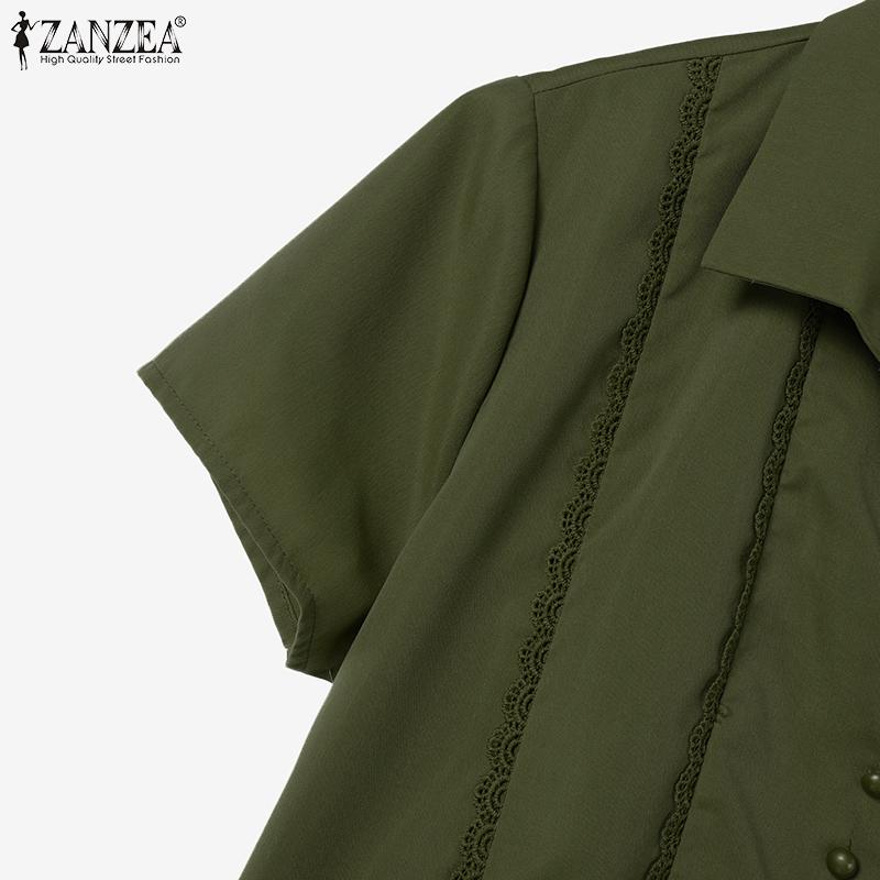 ZANZEA Women Summer Turn Down Collar Loose Casual Short Sleeve Dress