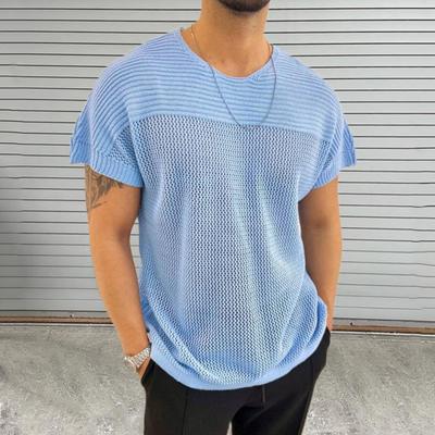 Heren Tops Ronde Hals Korte Mouw Effen Kleur Stiksel Design T-shirt