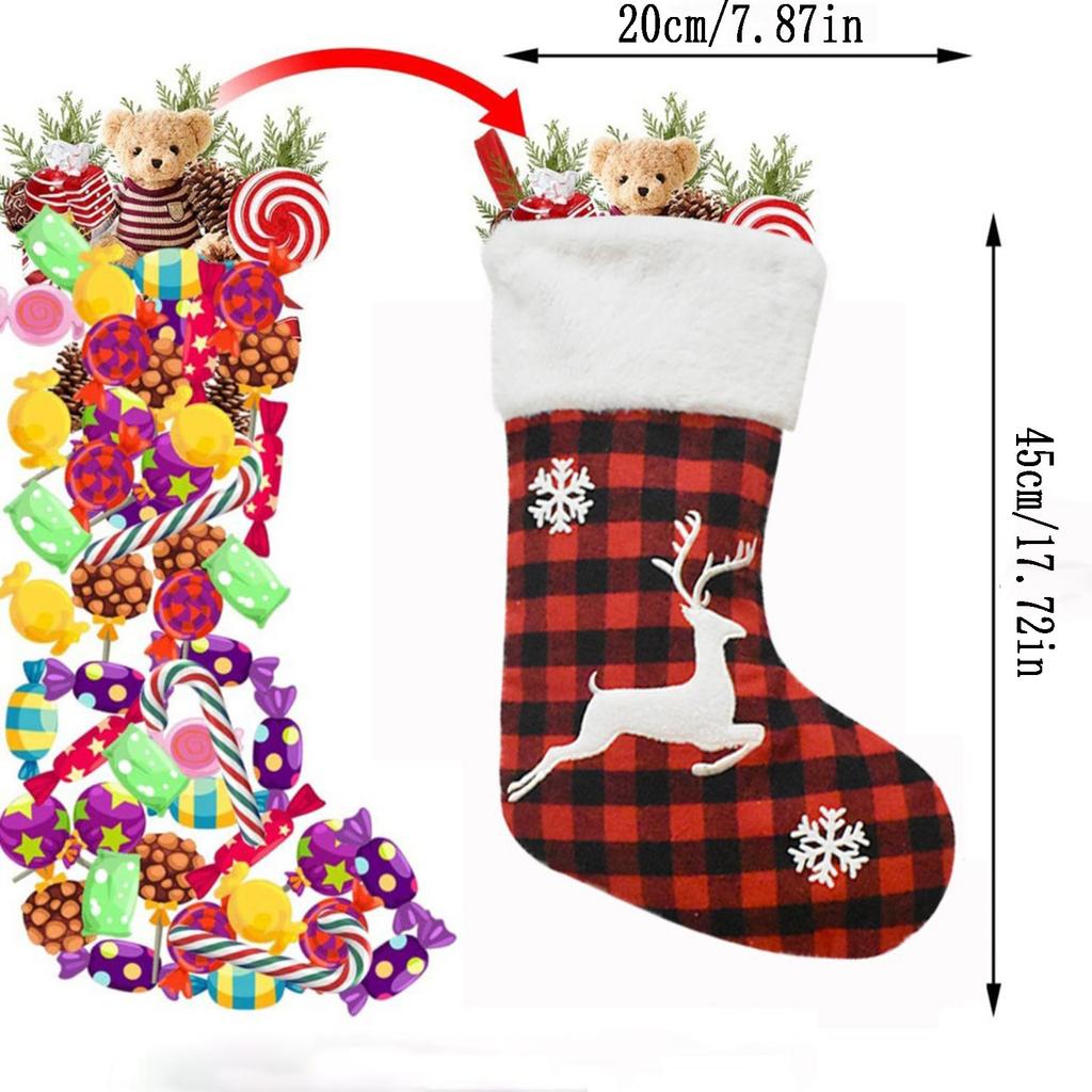 Christmas Stocking Fireplace Decor Christmas Gift Fun Tree Snowflake Red White Plaid Sock Boots Fireplace Home Decoration