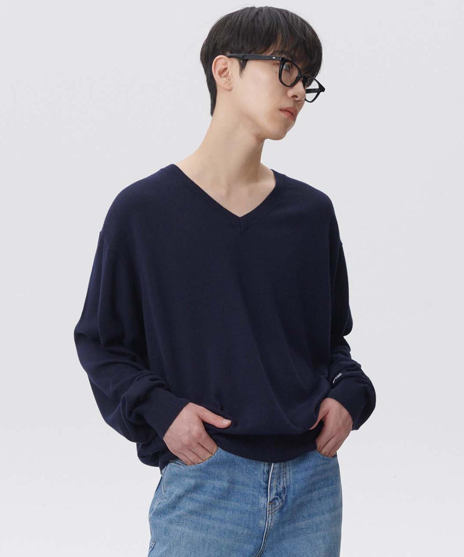 Plack V-Neck Reverse Detail Knit Navy Navy/S