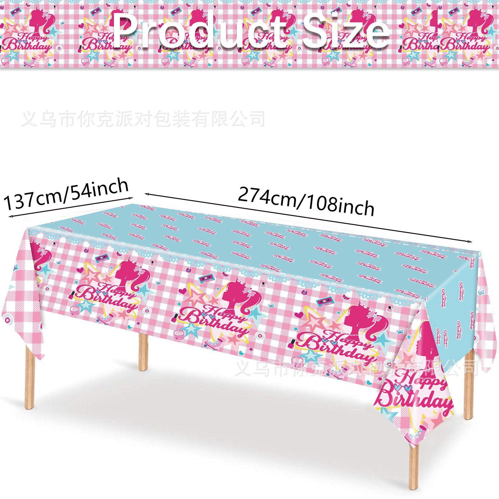 Pink Barbie Girl-themed Party Disposable Waterproof Tablecloth Decoration 137 * 274Cm