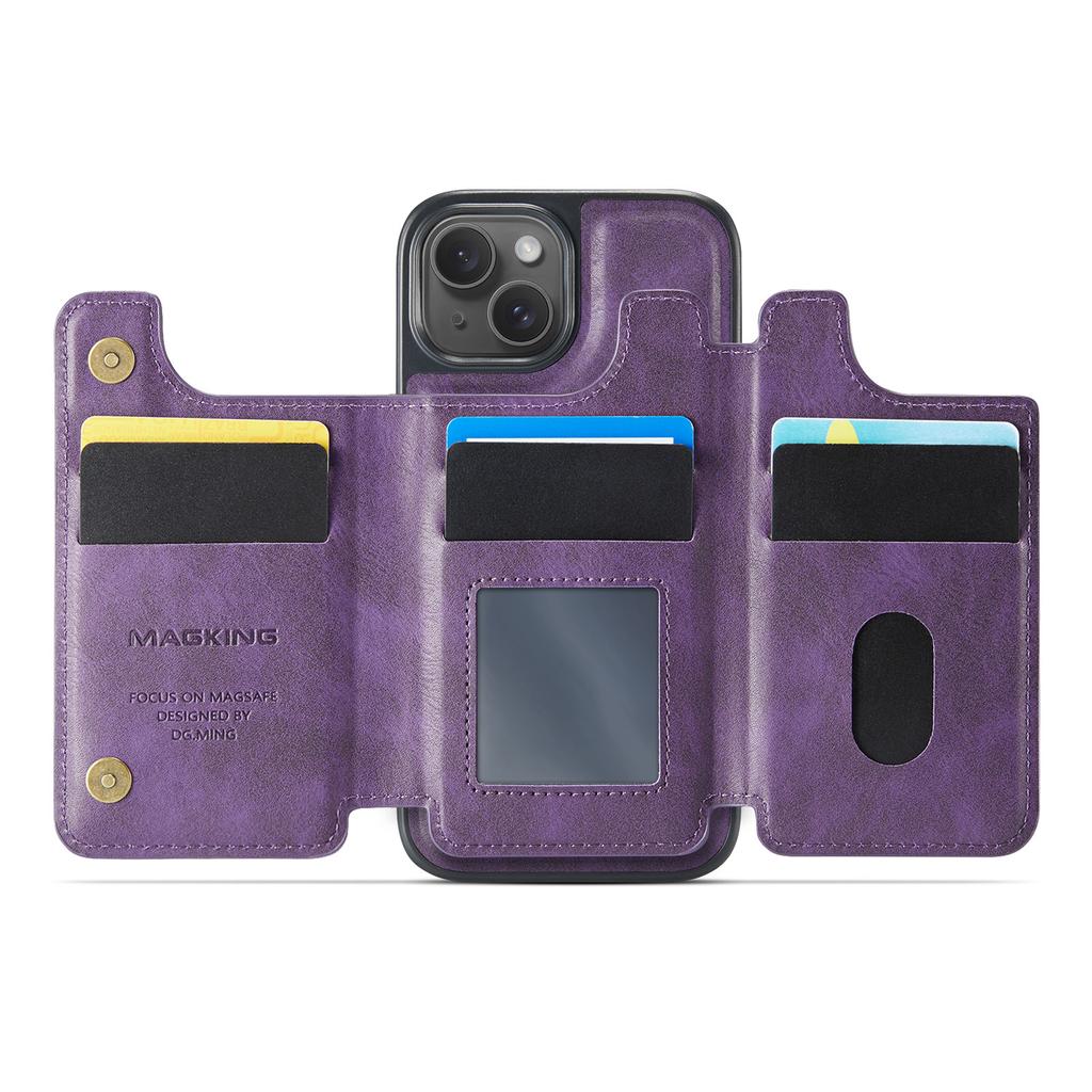 MAGKING K3 Series For iPhone 15 Case Compatible with MagSafe Wallet PC+TPU+PU Phone Cover