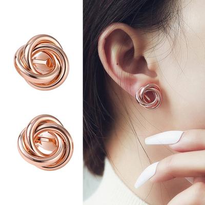 1 Pair Women Stud Earrings Hollow Metal Wire Entangled Shape Electroplated Anti-allergy Lightweight Ear Decoration Jewelry Party Prom Ear Studs