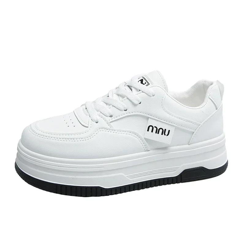 

Женские белые кроссовки на шнуровке, осенние, на толстой подошве, повседневные, на плоской подошве, с противоскользящей подошвой, для ходьбы на открытом воздухе, для занятий спортом, для сноуборда, Sapatos Femininos 36