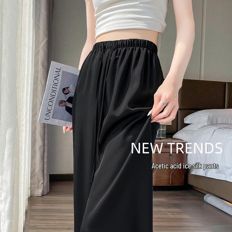 Women's Satin High-Waisted Acetate Wide-Leg Pants - Sun Protection Cool Ice Silk Drape for Short People