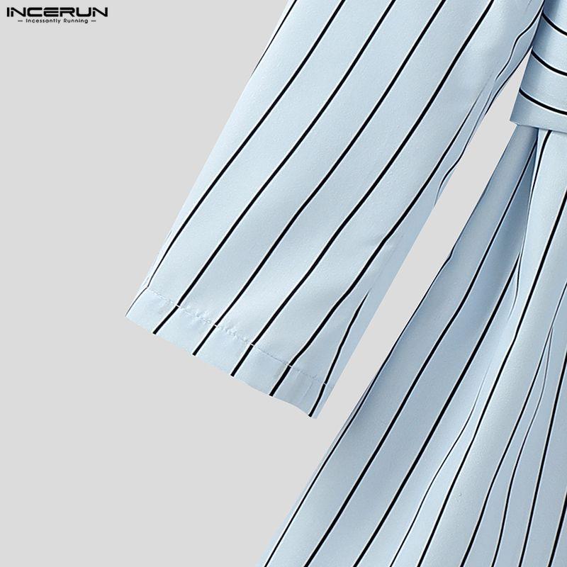 INCERUN Spring Autumn Men Long Sleeve Striped Twisted Waist Thin Blazer Coats