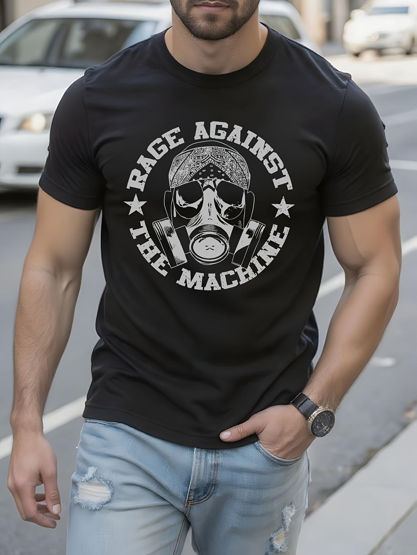RAGE Against the Machine Black Cotton with Gas Mask Graphic - Breathable Crew Neck T-shirt XXXL