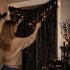 Black Plastic Rain Curtain with Lights, Halloween Party Door Curtain, Horror Themed Wall Decor with Streamers
