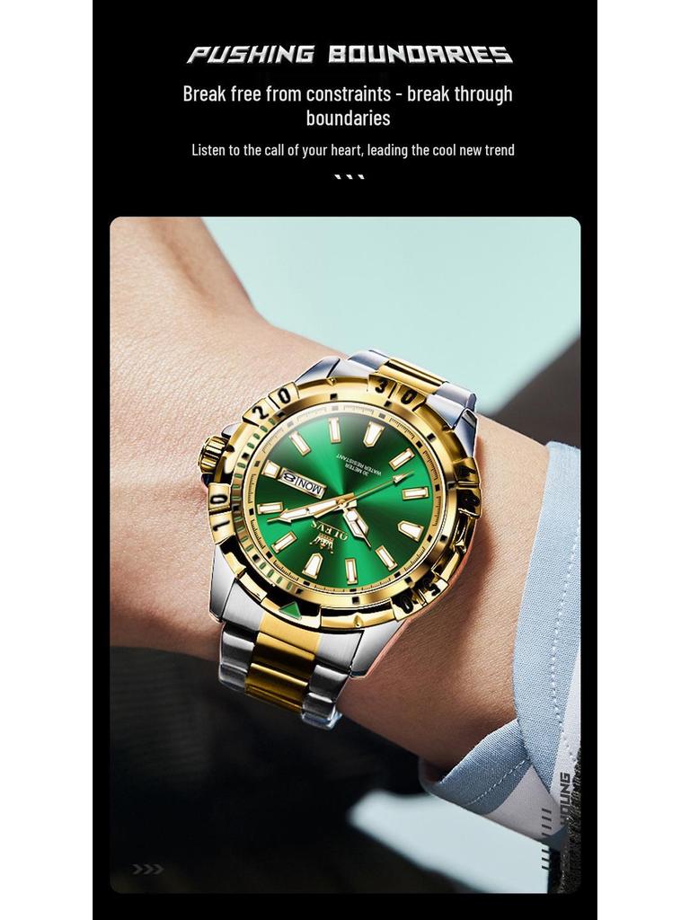 Oulisi Men's Green Submariner Quartz Waterproof Watch
