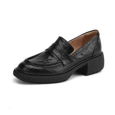 Sheepskin Autumn Winter Shoes Slip On Chunky Heels Oxford Shoes Size 43 Round Toe Deep Mouth Waterproof Pumps