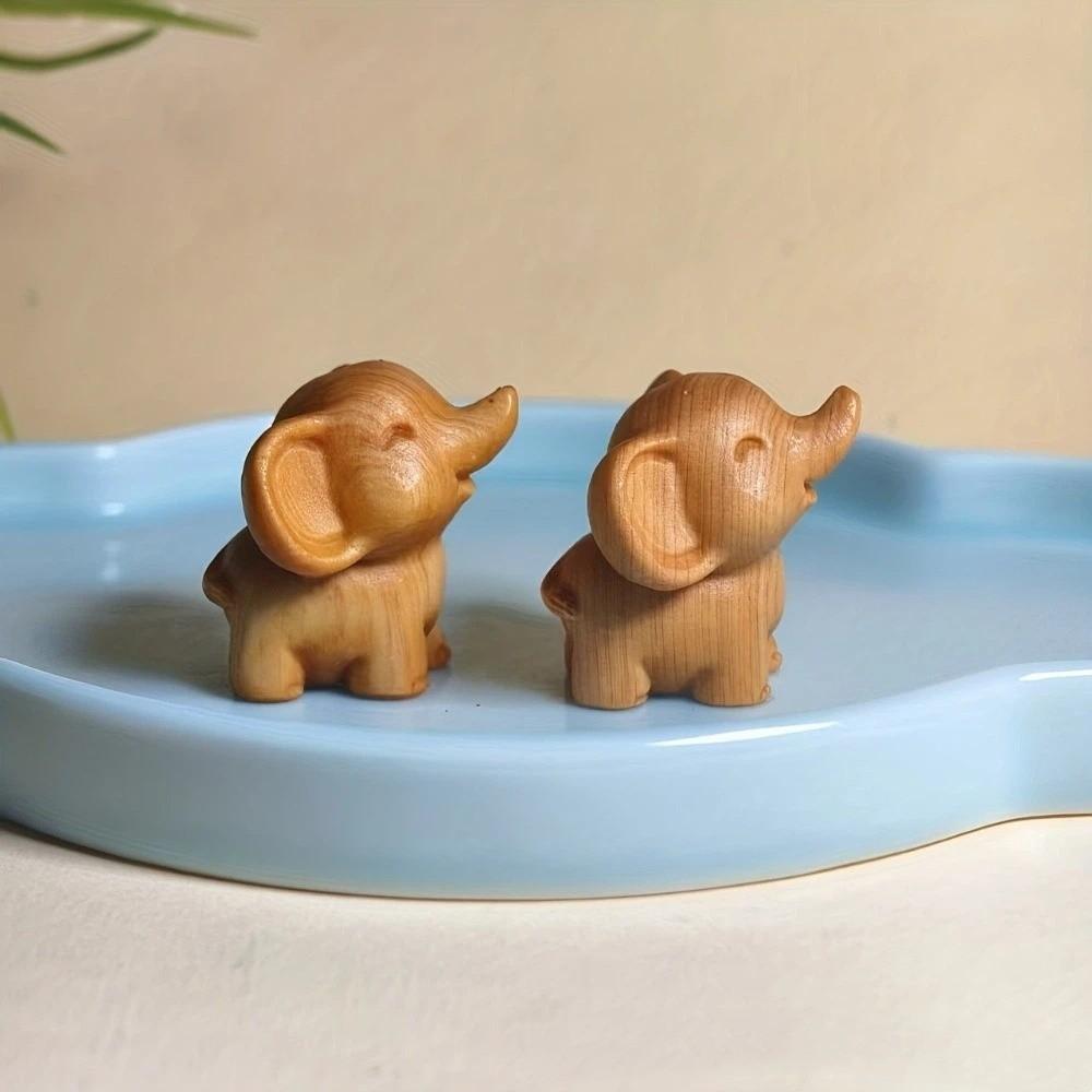 Mini Wooden Elephant Statues Intricately Carved Adorable Tabletop Ornament Desktop Decor