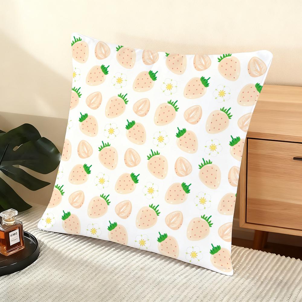 Strawberry Pattern Cushion Cover Soft Short Plush Pillow Cover Smooth Cozy Texture Aesthetic Cushion Case Home Decor