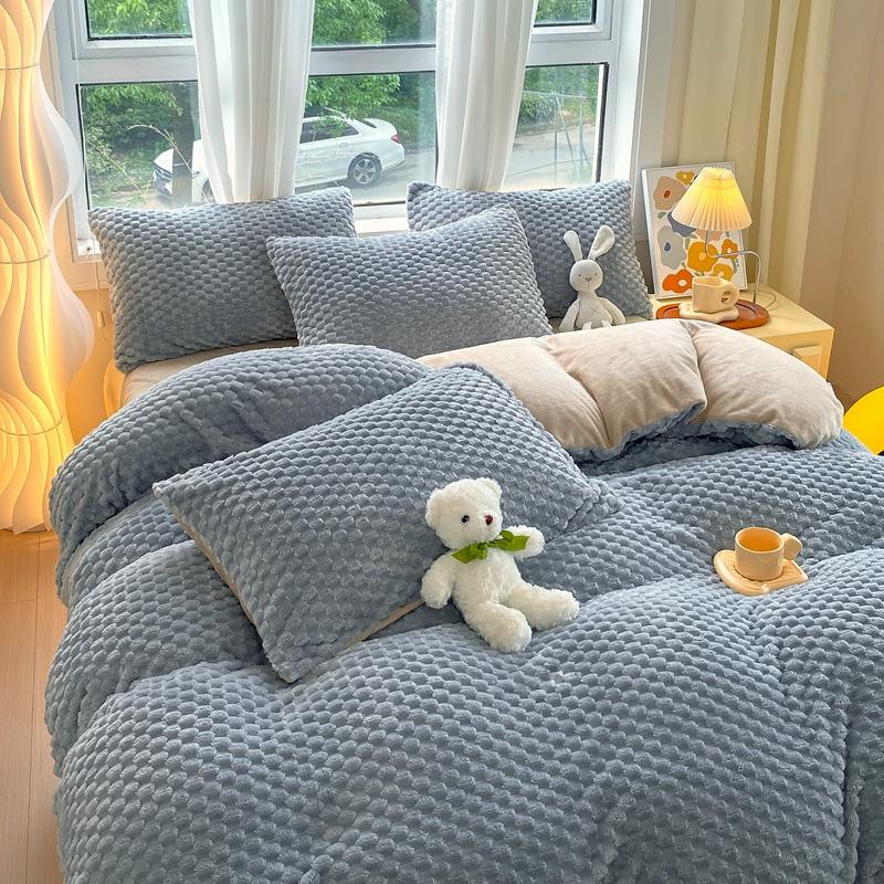 Gray Warm Milk Velvet Duvet Cover Autumn and Winter Thick Comforter Cover Children Adult Bedroom Solid Color Single Duvet Covers