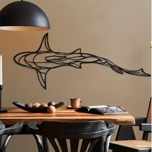 Minimalist Metal Shark Wall Art - Hollow Design