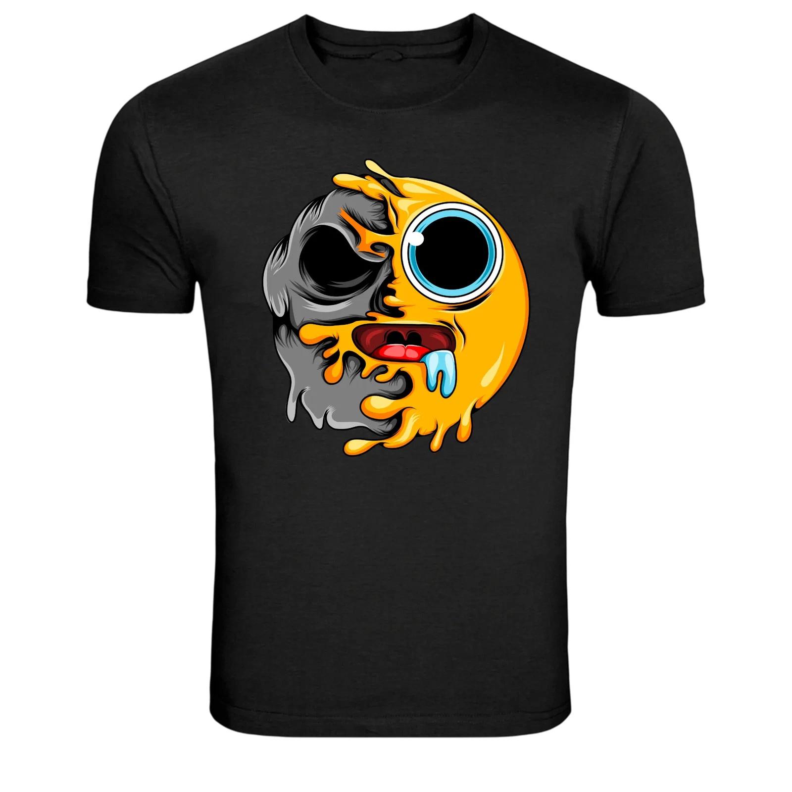 Half Skull Drooling Emoji Melt Face Cartoon Graphic T-Shirt M