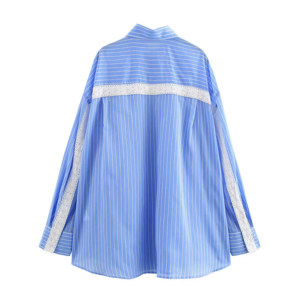 2025 Spring Women's Versatile Striped Cotton Lapel Shirt