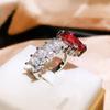 Exquisite Simple Square Red Zircon  Sterling Silver Open Rings for Woman Personality  Wedding Party Girls' Luxury Ring