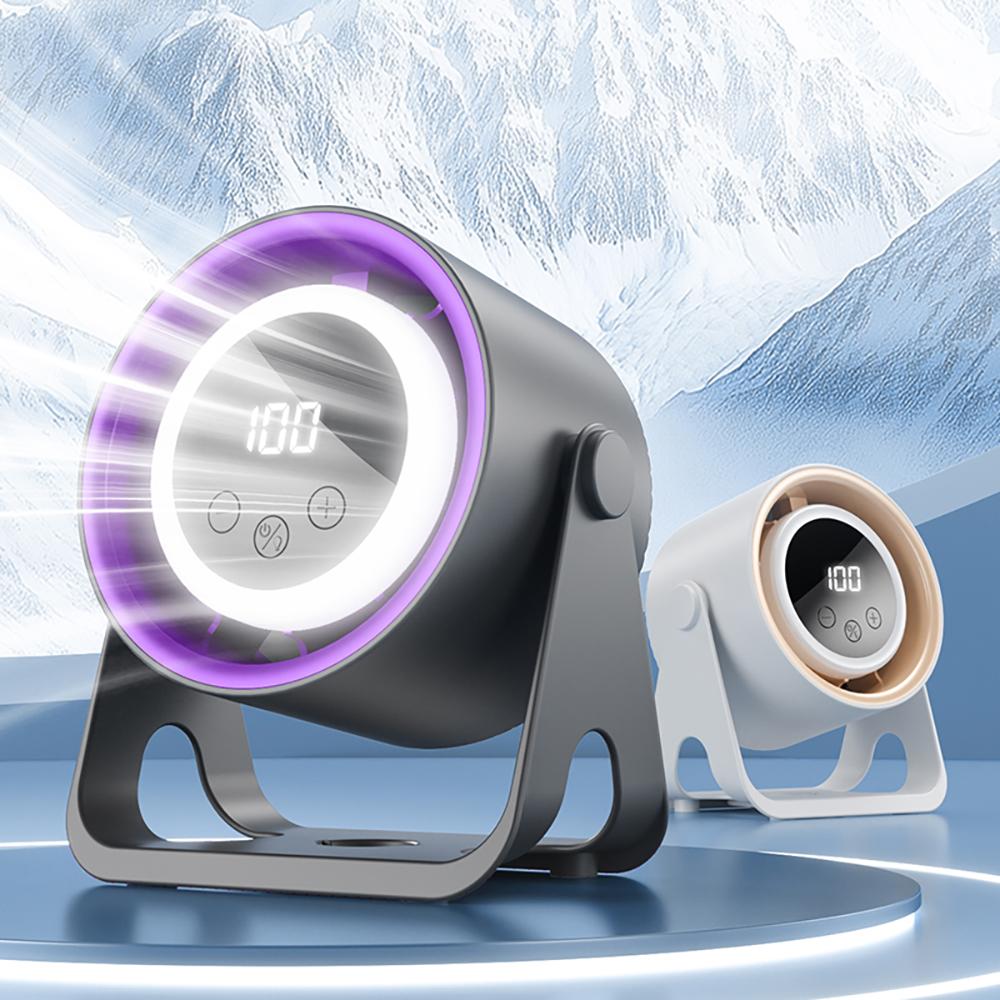 USB Desktop Fan with 100 Speed Digital and Battery Display, Silent Desktop Fan with Multi-directional Rotation and Night Light