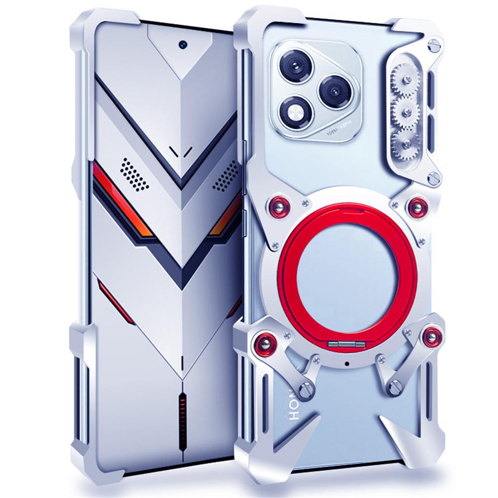 For Honor 400 Lite 5G/400 Pro 5G (Global) Bumper Case Kickstand Aluminum Alloy Magnetic Phone Cover with Wrist Strap