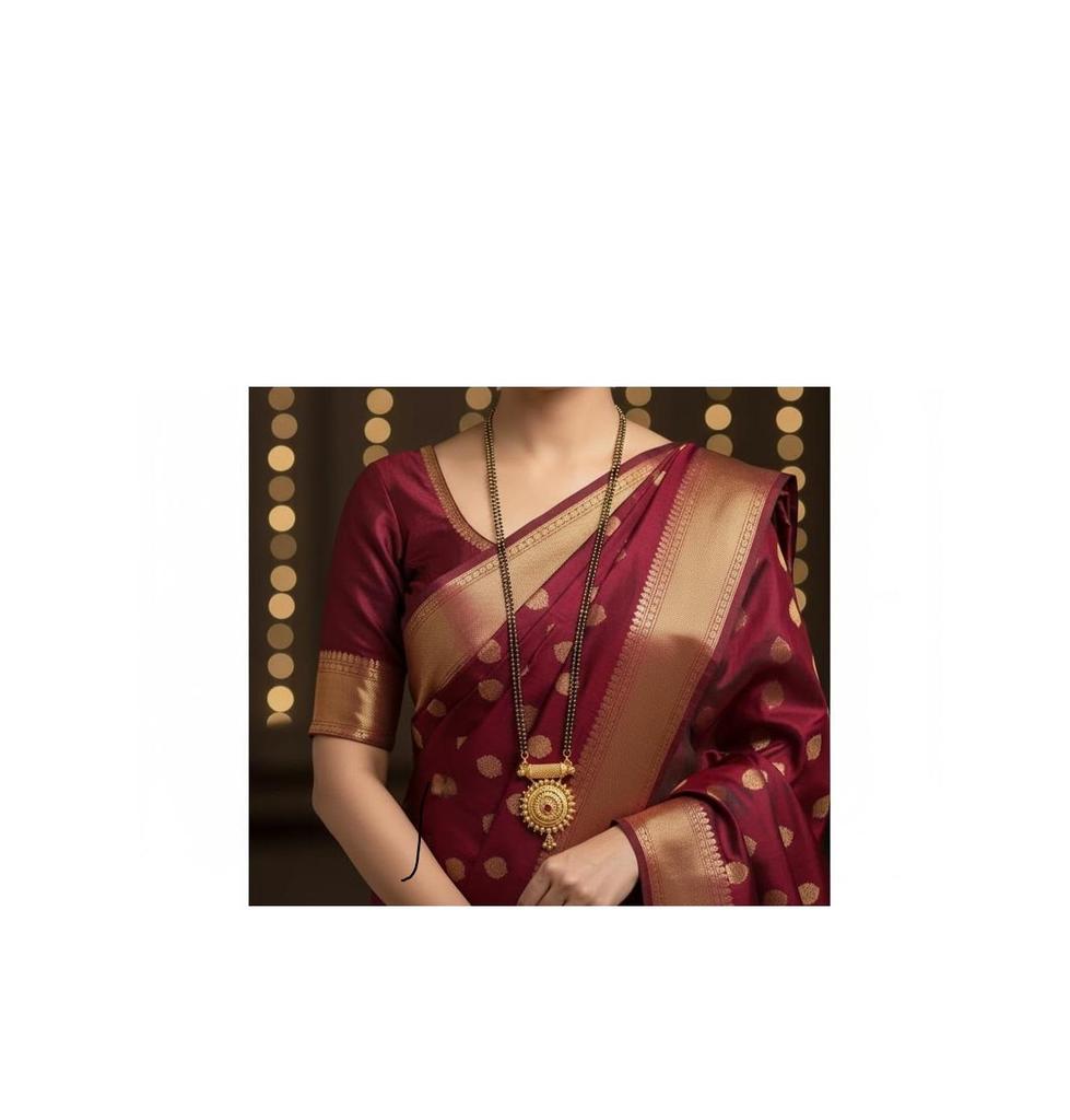 Traditional Maharashtrian Mangalsutra with Round Pendant & Earrings | Gold Plated Black Bead Long Chain